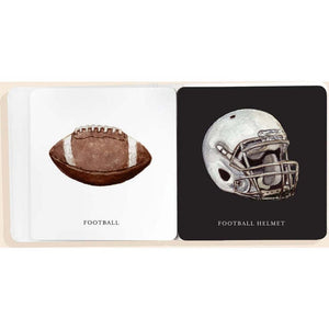 Book with football and helmet illustrations on white background