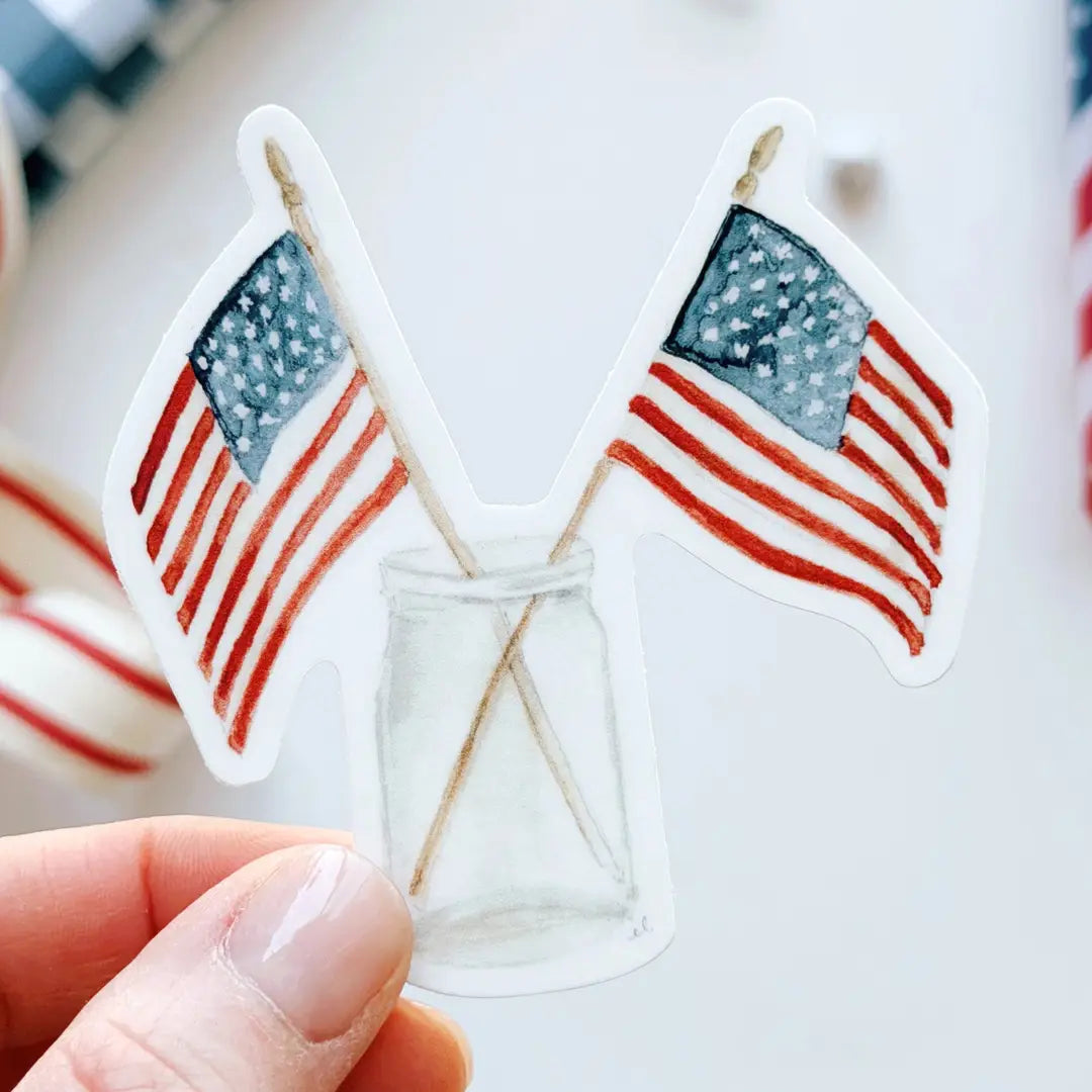 Red, white, and blue American flag vinyl sticker from Emily Lex Studios. 
