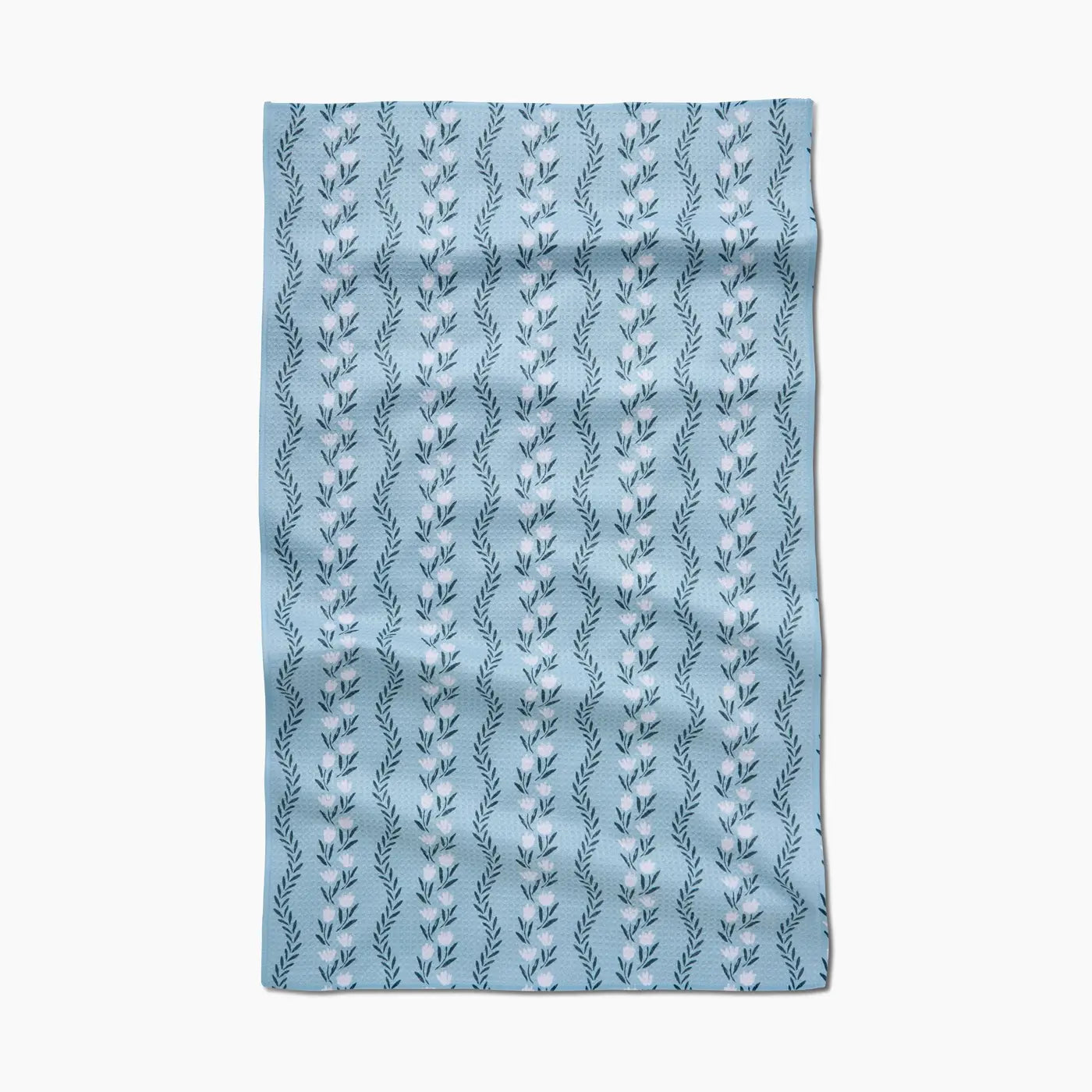 Vintage blue and white floral stripe pattern tea towel. Geometry House. 