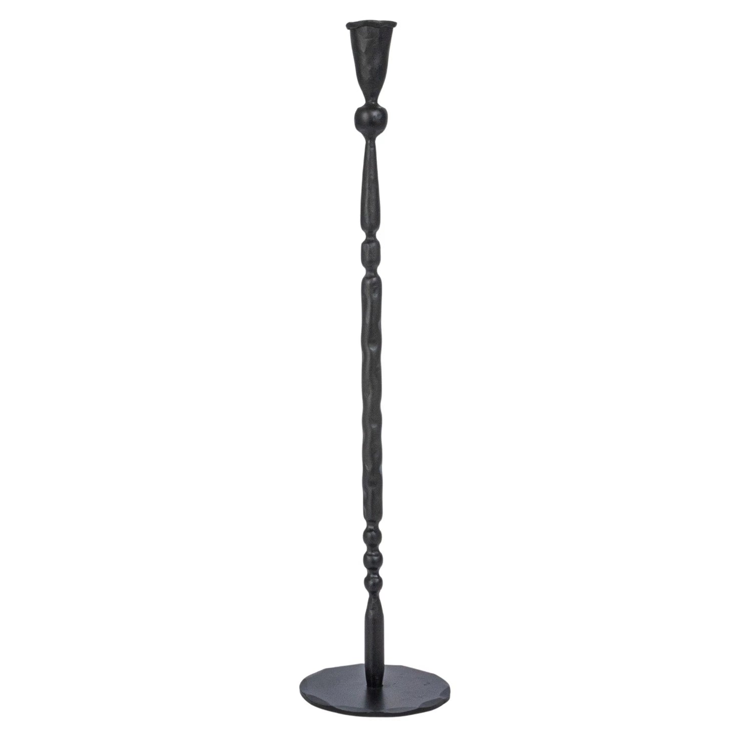 Twenty inch hand forged cast iron black taper candle holder. 