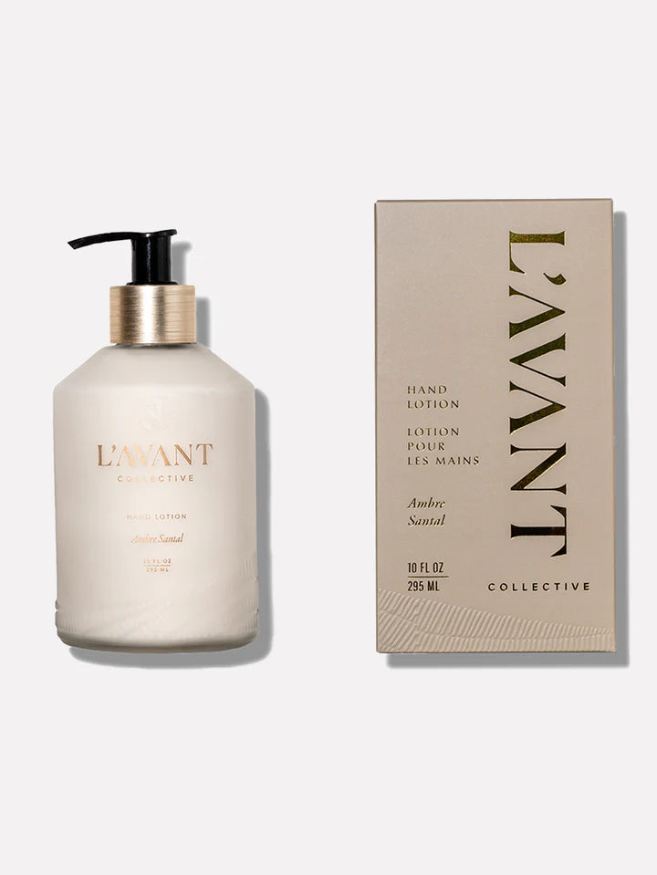 L'AVANT hand lotion bottle and packaging on a white background