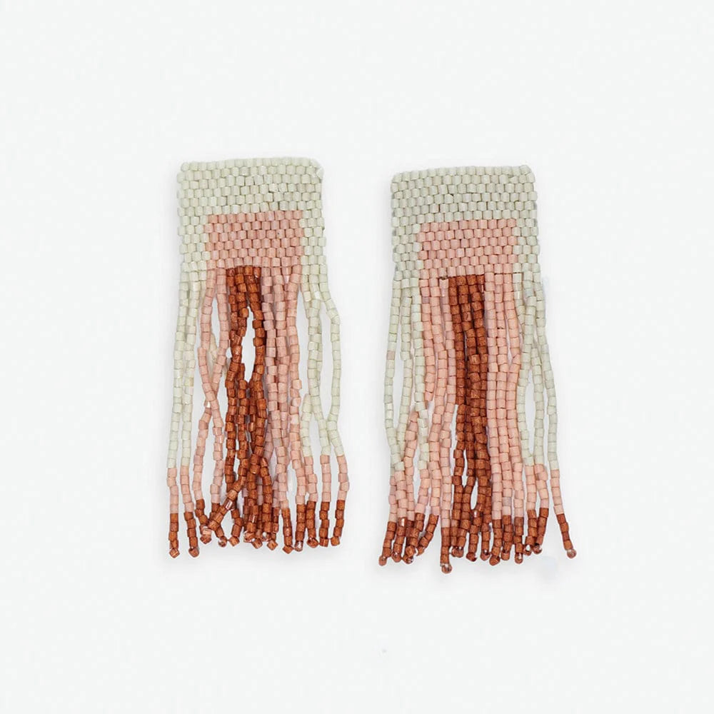 Blush beaded fringe earrings. 