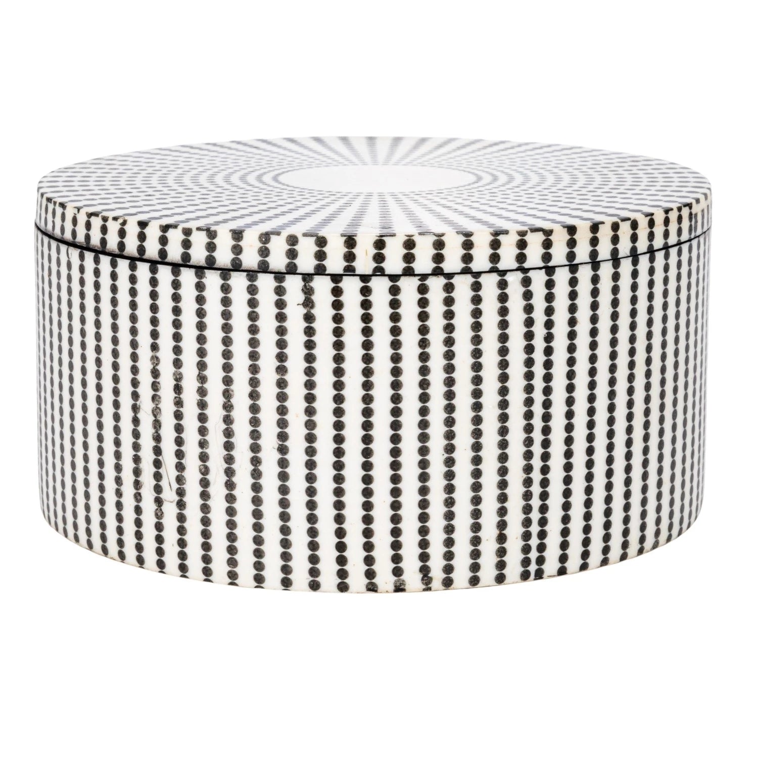 black and white dotted round decorative box. Home decor. Trinket box. 
