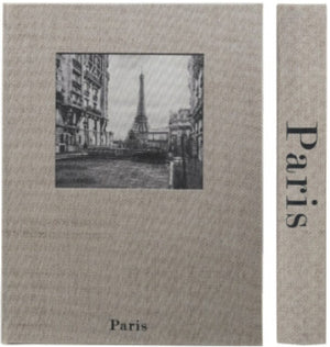 Book cover with an image of the Eiffel Tower and the word 'Paris' on a textured beige background.