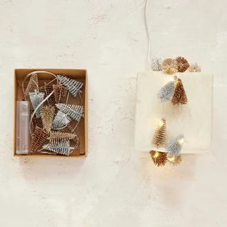 Bottle brush decorative Christmas tree string lights. Multicolored trees, LED warm lights. 