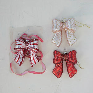 Candy Striped Bow Glass Ornament
