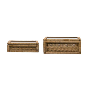 Rattan Display Boxes with Glass Lid