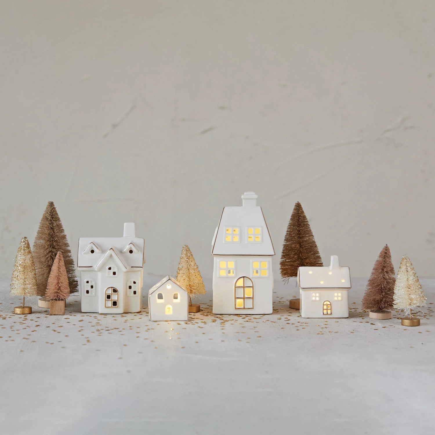 Light Up Stoneware Houses | Set of 4