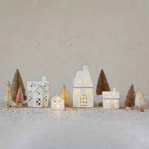 Light Up Stoneware Houses | Set of 4