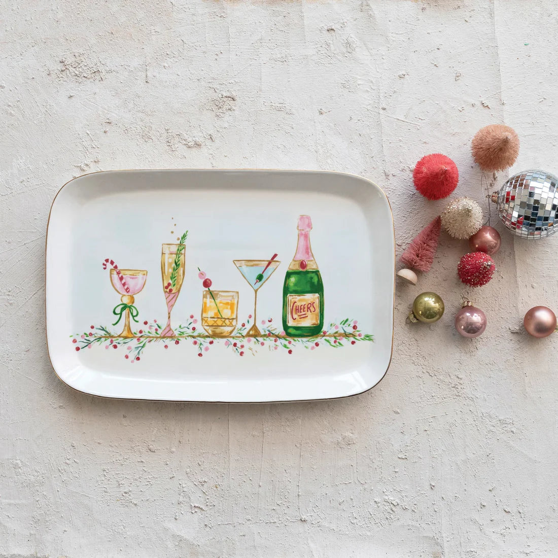 Holiday Drinks Stoneware Serving Platter