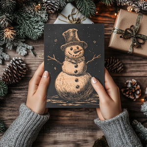 Classic Snowman Engraved Illustration