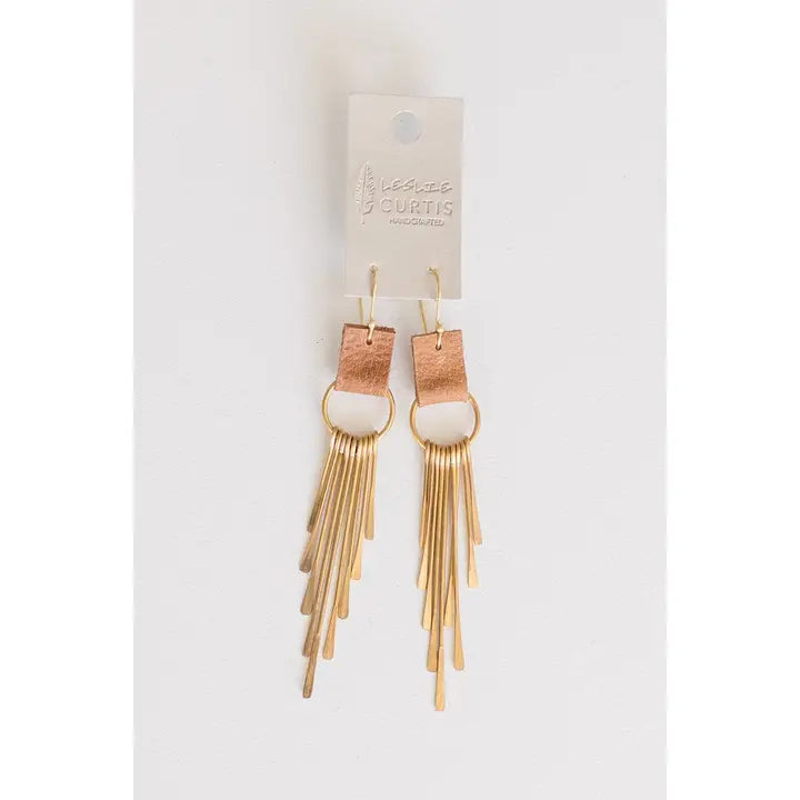 Coco Brass & Leather Fringe Earrings