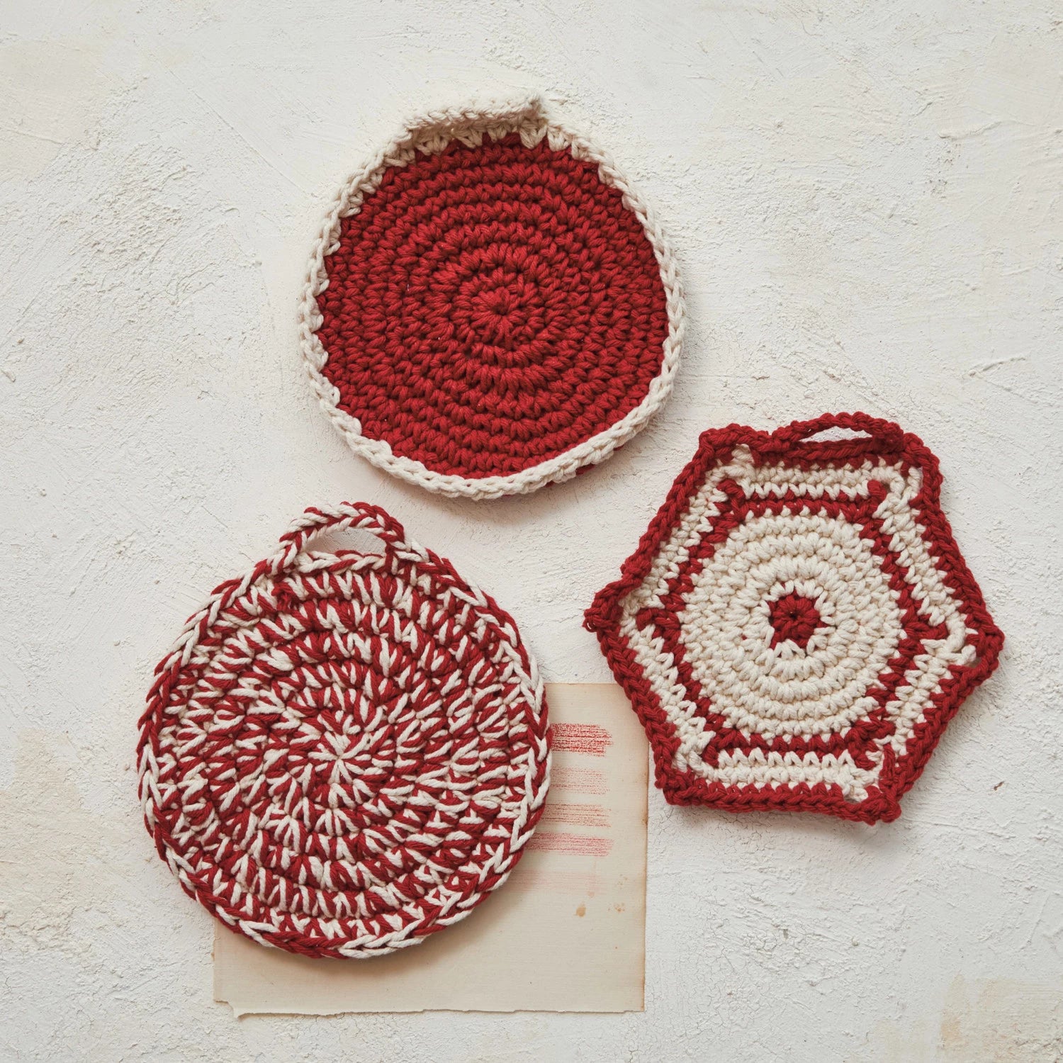 Red & White Crocheted Cotton Pot Holder