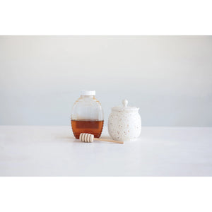 Stoneware Honey Jar with Lid and Dipper