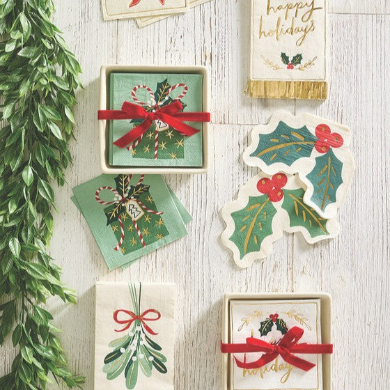 Die-Cut Holly Cocktail Napkins