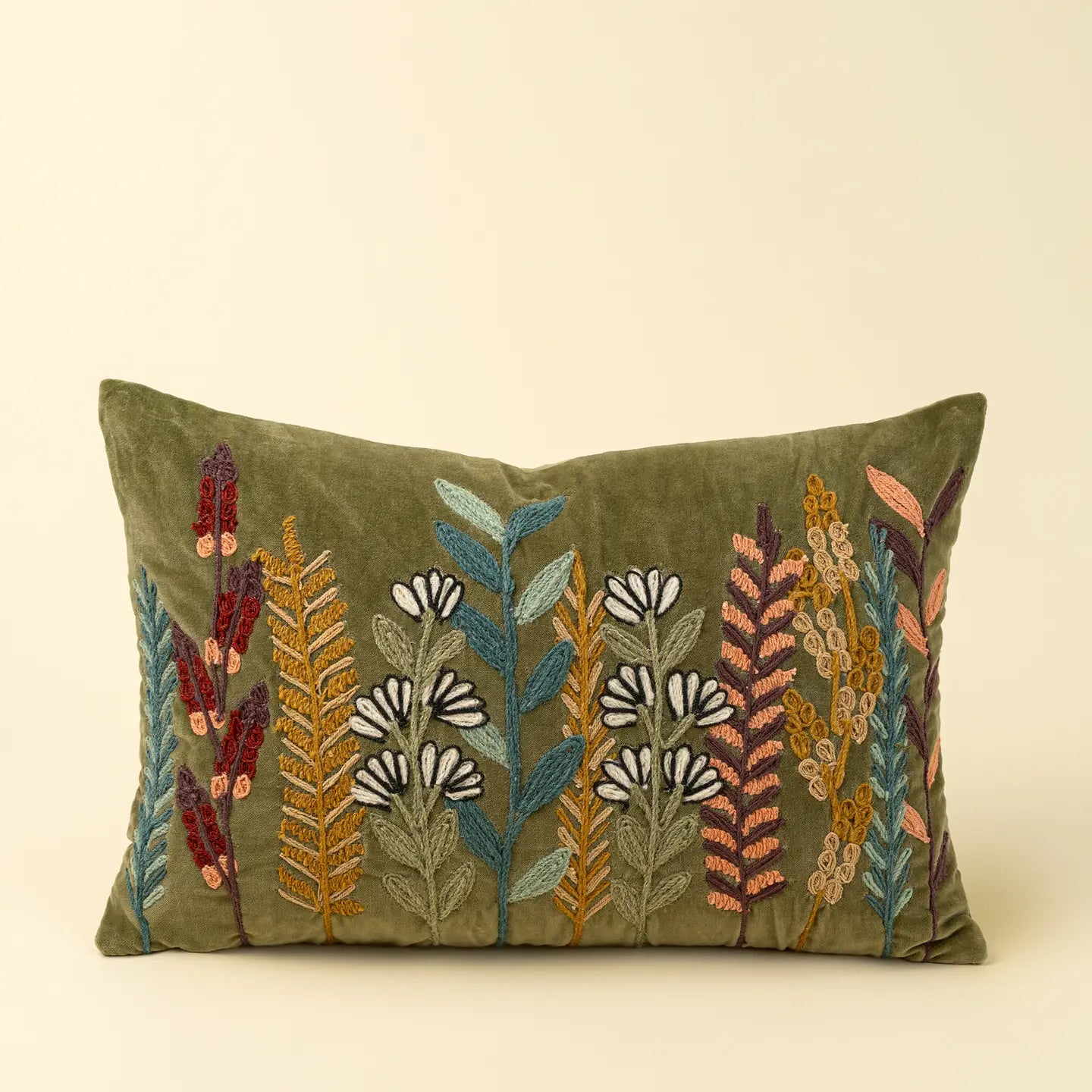 Velvet Grove Embroidered Lumbar Pillow