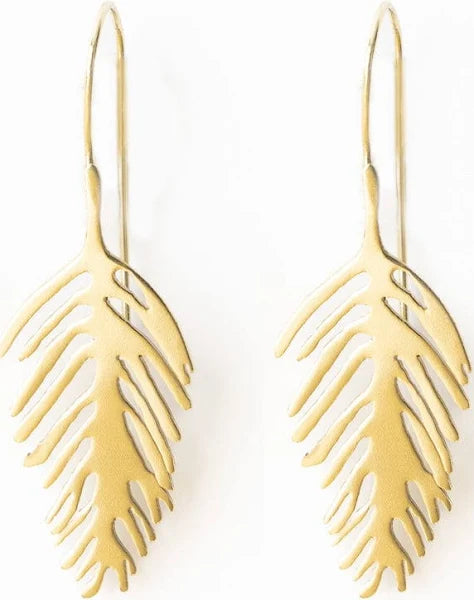 Brass palm leaf dangle earrings. Ink & Alloy.