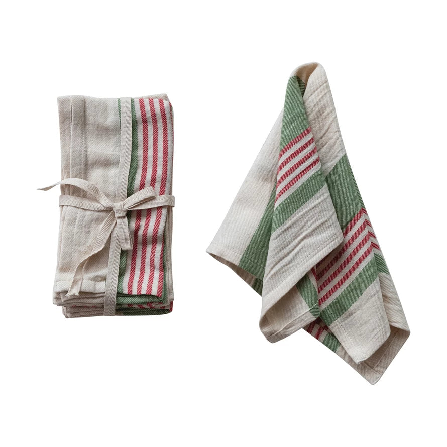 Woven Cotton Striped Tea Towels | Holiday