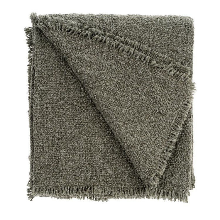 forest colored fringe boucle blanket throw