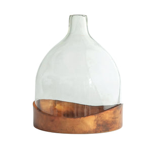 Glass Cloche Vase with Metal Tray