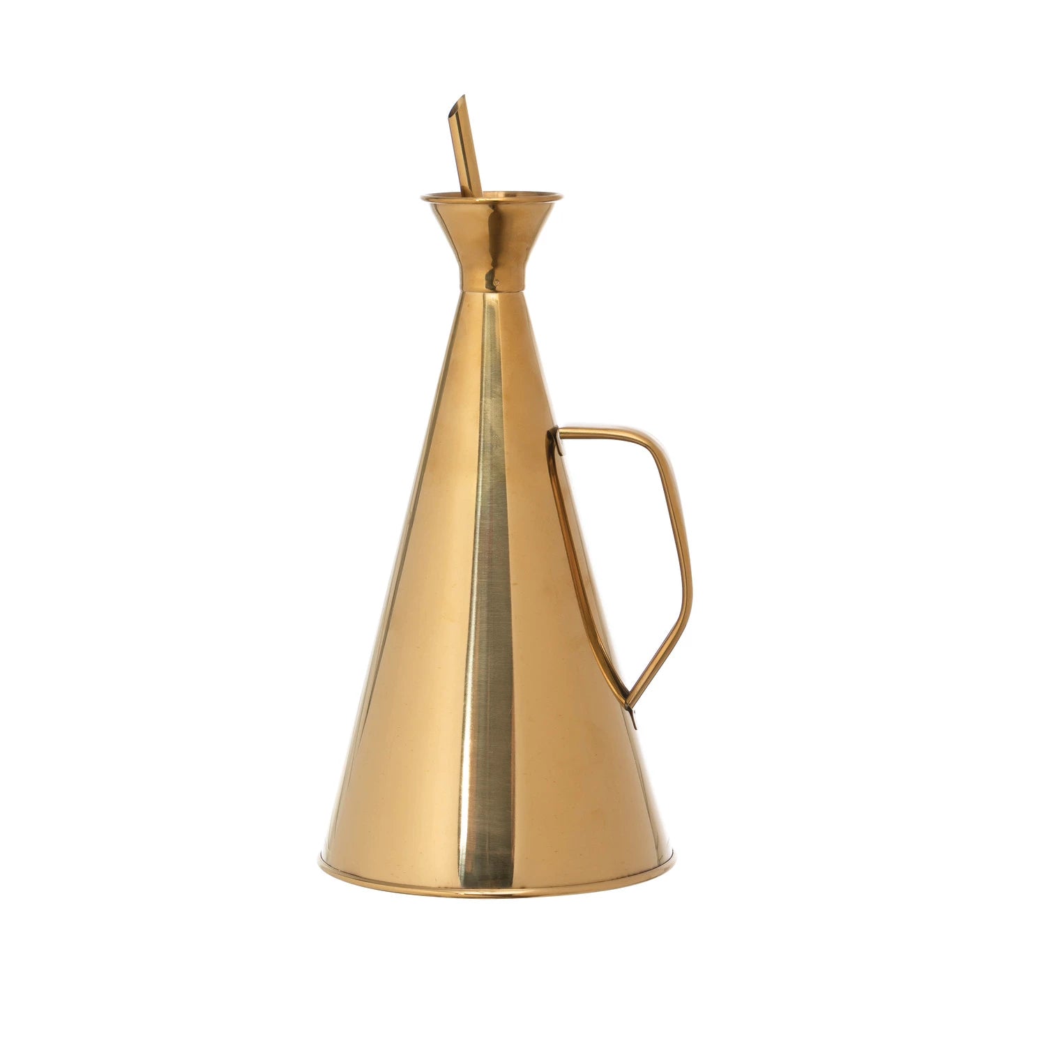 Stainless steel oil or vinegar cruet in gold finish. Kitchen decor. 