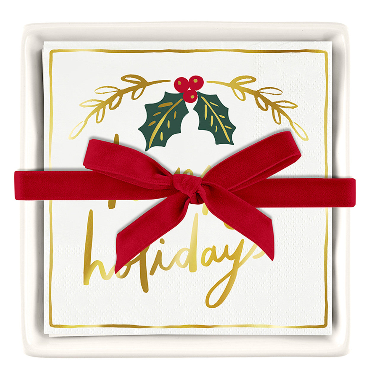 Happy Holidays Napkins with Tray | Holiday