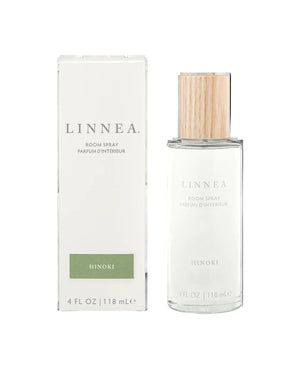LINNEA room spray and body spray in scent "Hinoki" with packaging on a white background.