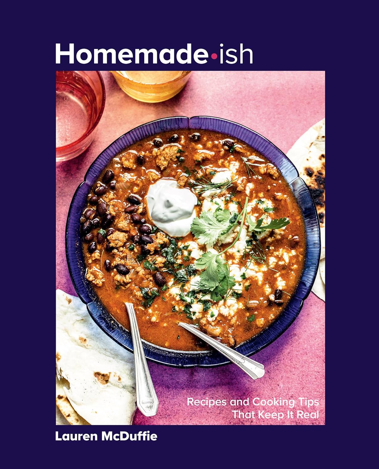 Front cover of "Homemade-ish" cookbook. Bowl of homemade chili photographed on table.