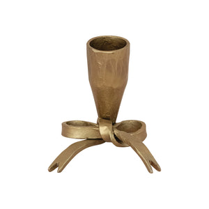 Antique brass iron bow taper candle holder. 