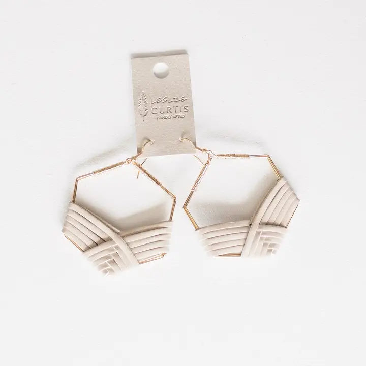 Kendra Braided Leather On Gold Hexagon Earrings
