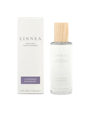 LINNEA Lavender Rosemary room spray with packaging on a white background