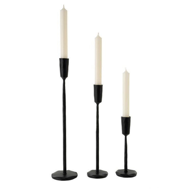 set of three tiered Hammered black iron candle holders 