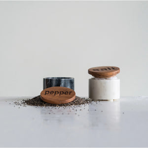 Salt & Pepper Marble Holder with Wood Lid