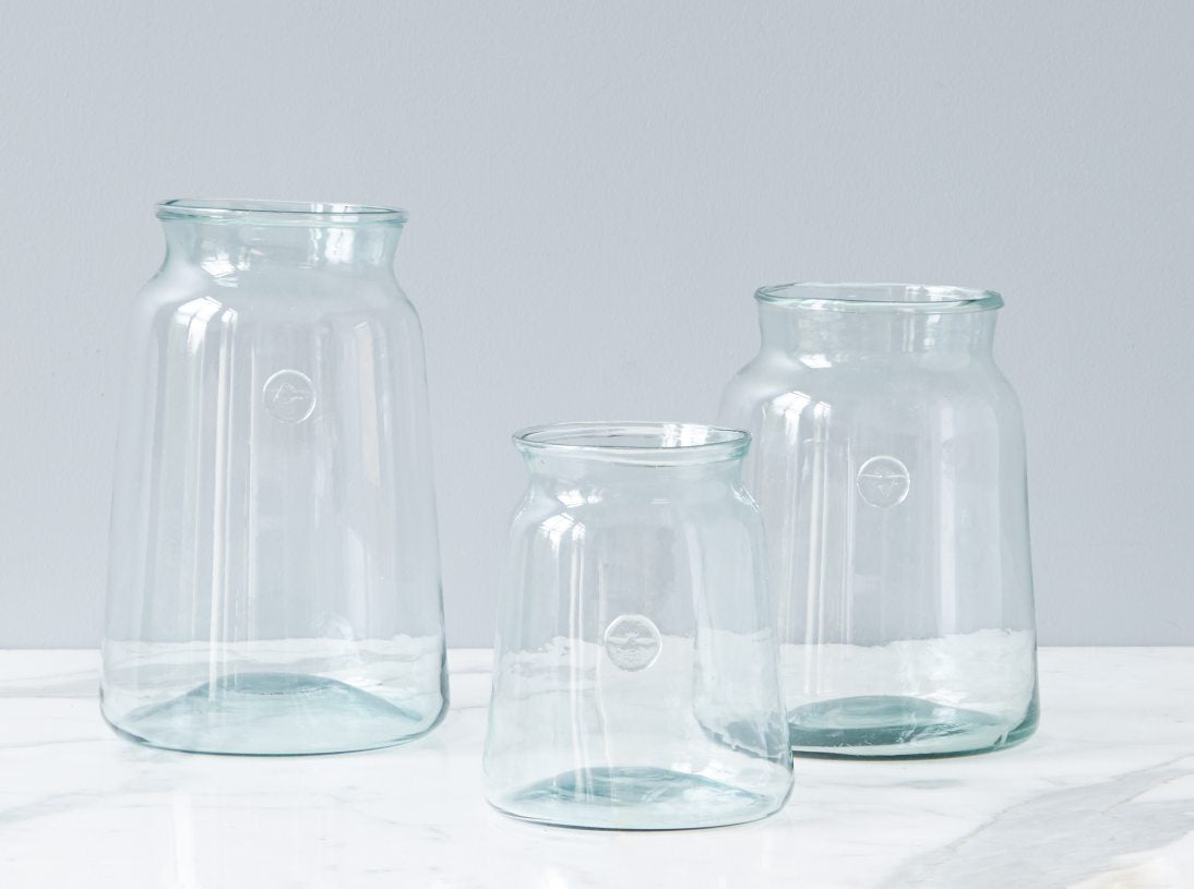 Varying sized French mason jar vases.  