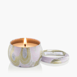 3.2 ounce tin candle in Panjore Lychee from Voluspa. 