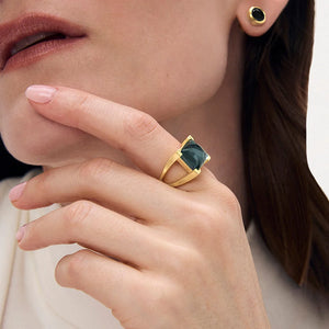 Mini Plaza Gemstone Ring | Iridescent Hematite