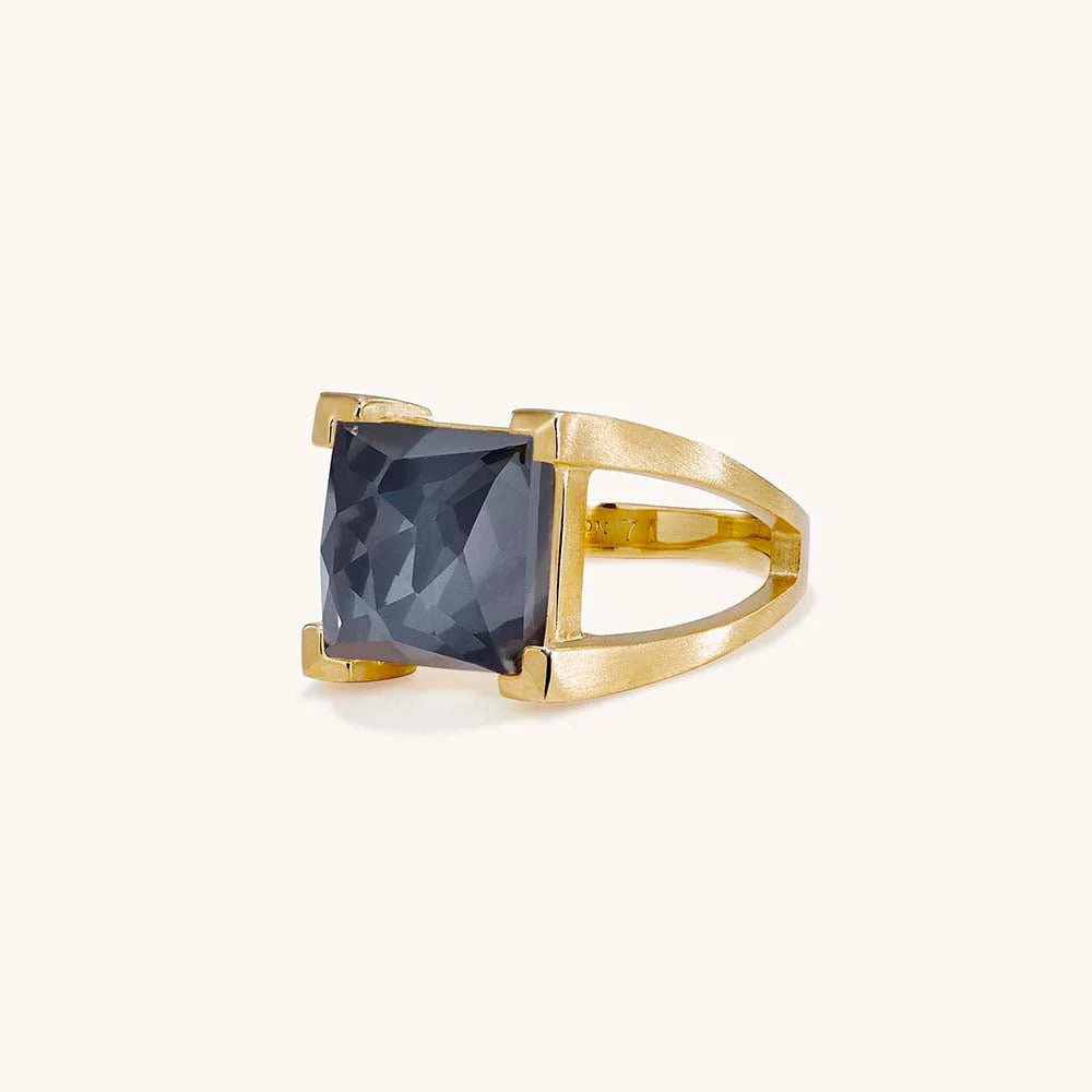 Mini Plaza Gemstone Ring | Iridescent Hematite