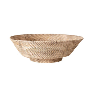 Hand woven natural rattan footed bowl basket. Home Decor. 
