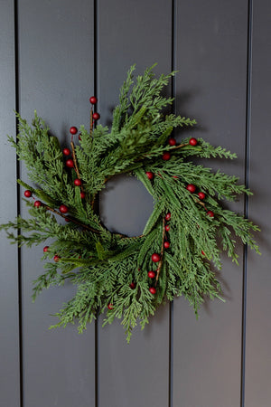 Red Plum Berry Norfolk Cypress Wreath