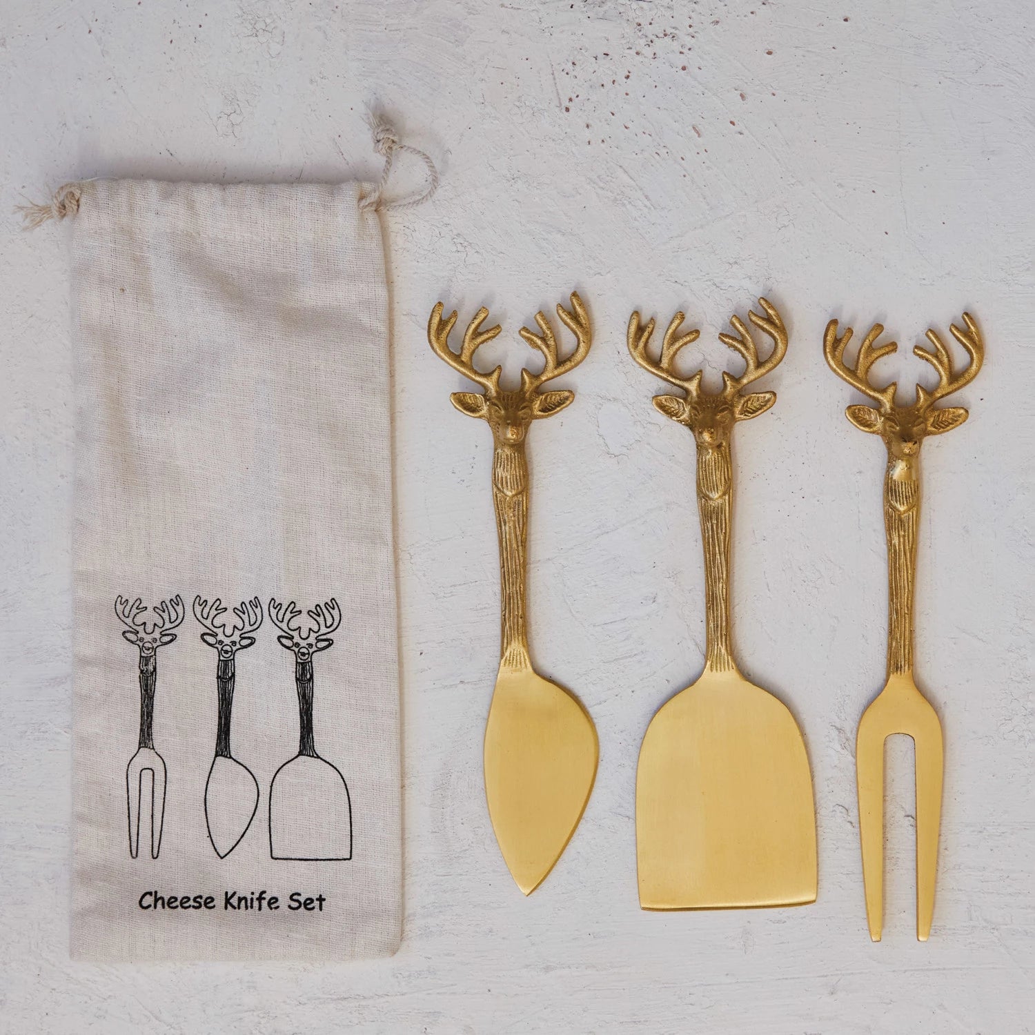 Brass Reindeer Cheese Knives Set