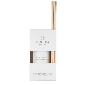 LINNEA Sea Salt reed diffuser refill packaging on a white background