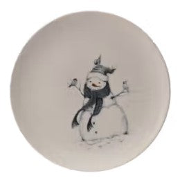 Snowman & Bird Stoneware Dinner Plate | Holiday