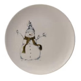 Snowman & Bird Stoneware Dinner Plate | Holiday