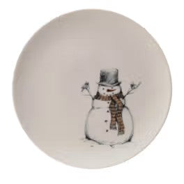 Snowman & Bird Stoneware Dinner Plate | Holiday