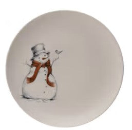 Snowman & Bird Stoneware Dinner Plate | Holiday