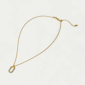 Gold chain link necklace with circular pave embellished center pendant. Dean Davidson jewelry