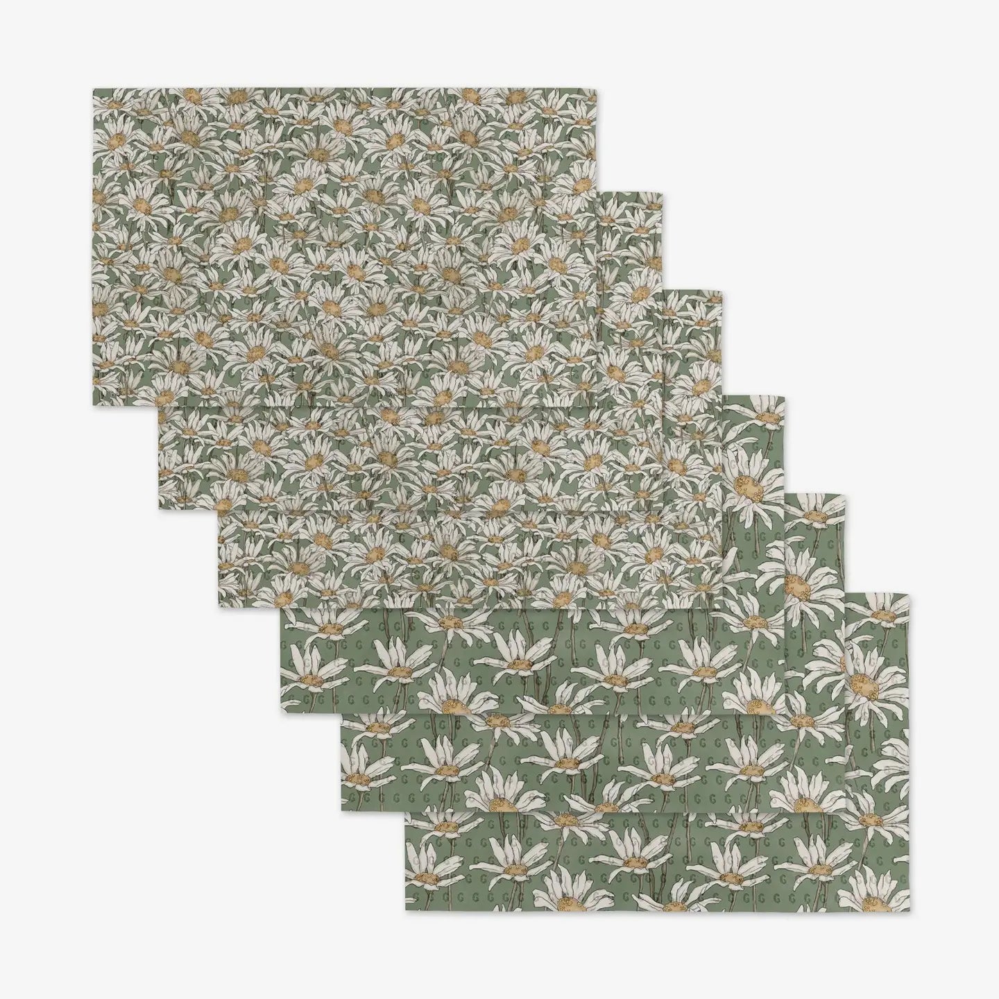 Set of six white daisy and floral not paper towels with a green background