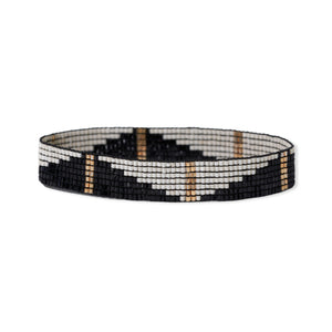 black, gold, and white glass beaded bracelet