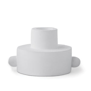 white taper and tealight holder with knobs