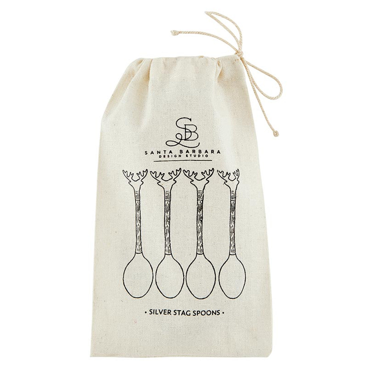 Linen bag with print of stag spoons.